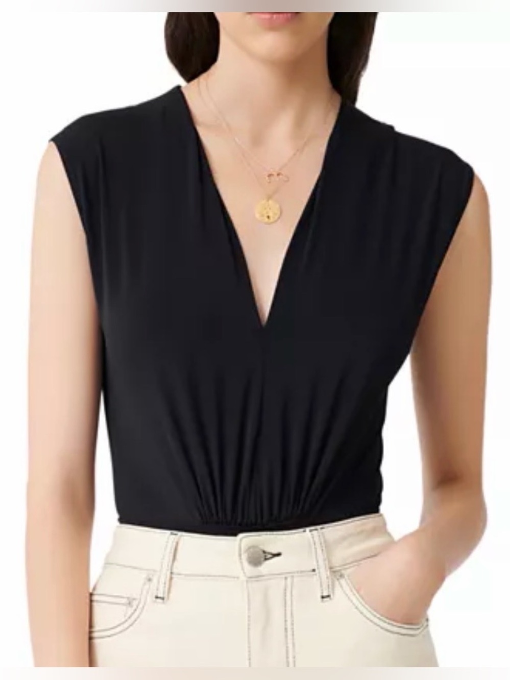 Maje Tilio Black V-Neck women’s sleeveless One-Piece Bodysuit